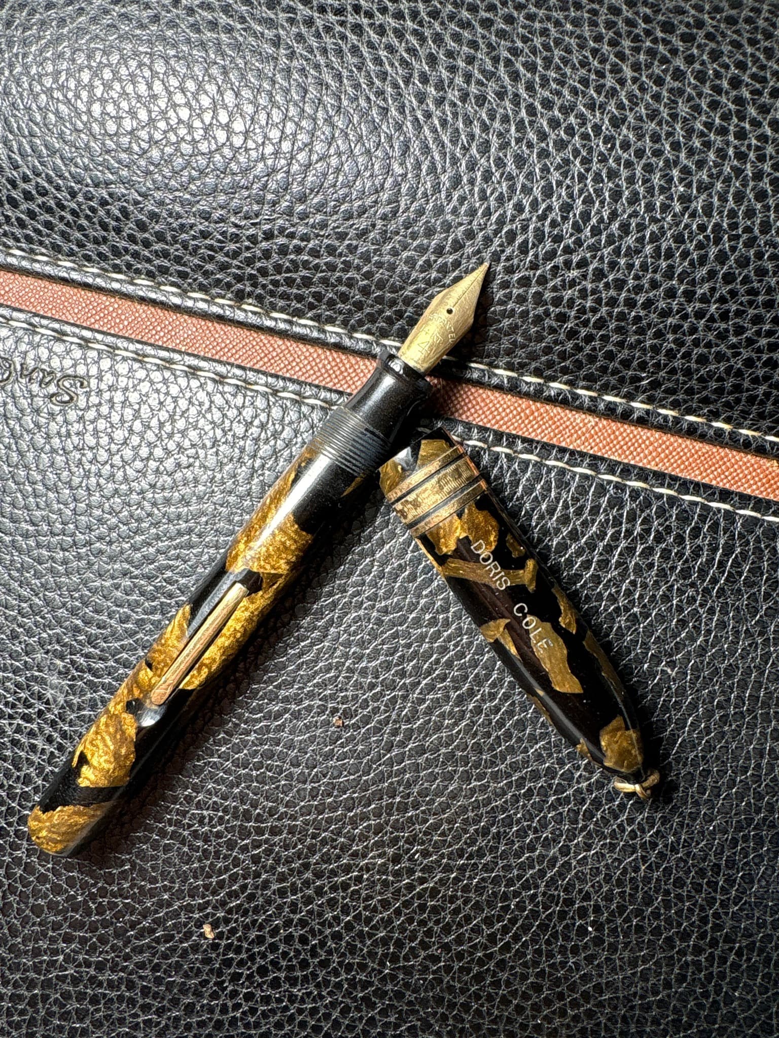 Wahl-Eversharp Personal Point / Gold Seal Symphony or Decoband style ring-top or lever-filler with gold-flake overlay