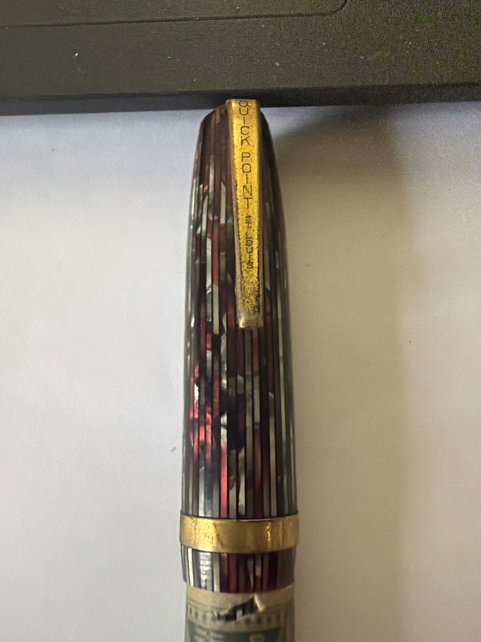 Quick Point Unspecified Pearl and Red Stripe Vintage Fountain Pen