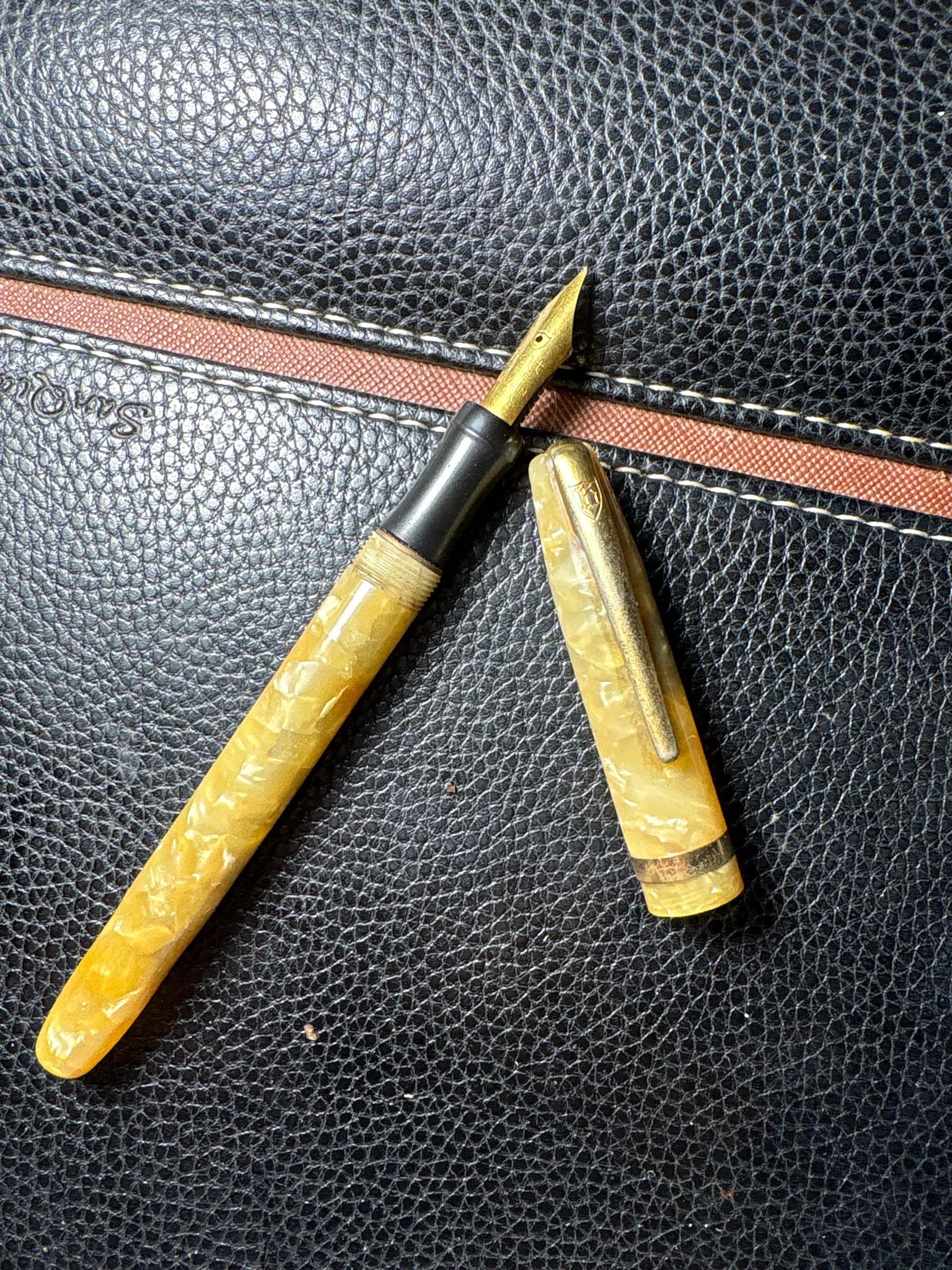 Unknown Vintage Pearl and Amber Celluloid Flat-Top