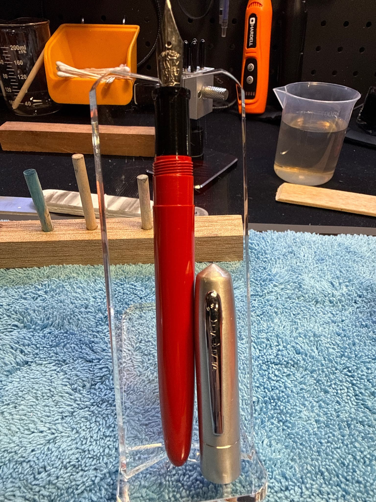 Wahl-Eversharp Deco Band or Doric-era Red Hard Rubber/Plastic Pen with Silver Cap